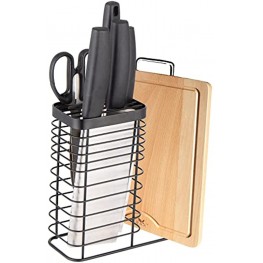 MCKJHOME Knife Organizer With Cutting Board Holder,Metal Knife Block 2 in 1 Kitchen Storage Organizer With 2 Scissors Slots Easy to Dry Black