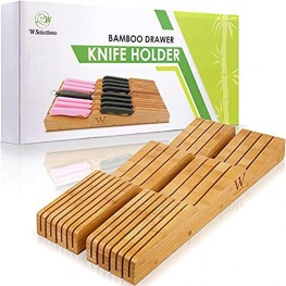 W Selections Bamboo Knife Drawer Organizer Insert Kitchen Storage Holder for [14~20 Knives & 1~2 Knife Sharpener] Organization Saves Countertop Space & Made of Premium Quality Moso Bamboo