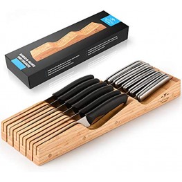 Zulay Kitchen Bamboo Knife Drawer Organizer Insert Edge-Protecting Knife Organizer Block Holds Up To 14 Knives Smooth Finish Drawer Knife Organizer Tray Fits In Most Drawers For Kitchen