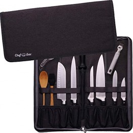 Chef Knife Bag Travel Folder Extended Knife Case | 8 Pockets for Knives Kitchen Tools & Camp Accessories | Special Slot for Honing Rod | Durable Knife Holder for Chefs & Culinary Students Black