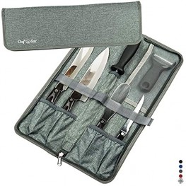 Chef Knife Bag Travel Folder Knife Case | 4 Pockets for Knives & Kitchen Tools | Special Slot for Honing Rod | Camp Chef Accessories | Durable Knife Holder for Chefs & Culinary Students Heather Grey
