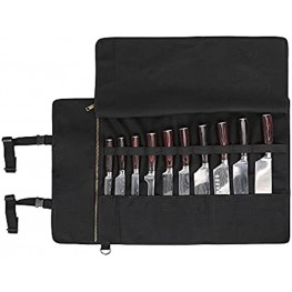 Chef's Knife Roll Bag With 10 Slots And 1 Large Zipper Pocket Heavy Duty 16oz Waxed Canvas Knife Case
