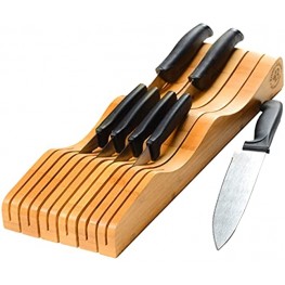 In Drawer Knife Block Bamboo Knife Storage Drawer Organizer Insert without Knives Drawer Knife Organizer Protects Blades Fits 11 Knives 5.5" X 17" X 2"