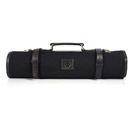 Leather Knife Roll Storage Bag Elastic and Expandable 10 Pockets Adjustable Detachable Shoulder Strap Travel-Friendly Chef Knife Case Perfect Gift Idea Metal Canvas