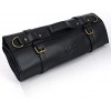 Ventiva Black Leather Knife Roll Storage Bag 9 Pockets w Large Utility Pocket Adjustable Detachable Shoulder Strap Travel-Friendly and Durable