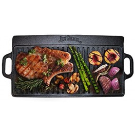 Jim Beam Pre Seasoned Heavy Duty Construction Double Sided Cast Iron Griddle Pan with Superior Heat Retention 20"x1"x9" Black JB0168