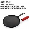 Yopay Round Cast Iron Griddle 9.8 Inch Pre-Seasoned Skillet With Easy-Grip Handle Grill or BBQ Hot Plate Pans Black Red