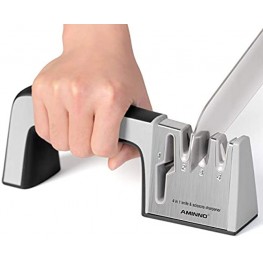 AMINNO 4-in-1 Knife Sharpener 4-Stage Premium Diamond Great Works for Steel Knives Ceramic Knives and Scissors Easily to use Repair Restore and Polish Dull to Sharp