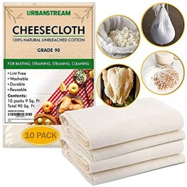 10 Pack 1x1 yard Cheesecloth Grade 90 Reusable 100% Unbleached Cotton Fabric Ultra Fine Cheesecloth for Cooking Nut Milk Bag Strainer Filter
