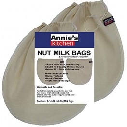 Annie's Kitchen Nut Milk Bags Grade 90 Hi Density 66x70 Cheesecloth 14x14 inch 100% Unbleached Cheese Cloth for Straining Reusable Washable Cotton Cloth Bags for Milks Cheese Making Juice 2