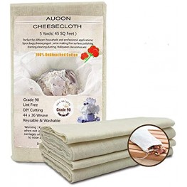 Auoon Grade 90 Cheesecloth Reusable 100% Unbleached Cotton Fabric 5 Yards 45 Square Feet Ultra Fine Muslin Cloths for Filter,Butter Cooking Strainer Baking Steaming