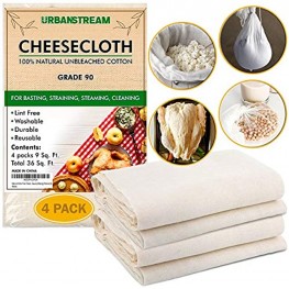 Cheesecloth Grade 90 36 Sq Feet Reusable 100% Unbleached Cotton Fabric Ultra Fine Cheesecloth for Cooking Nut Milk Bag Strainer Filter 4 Yards