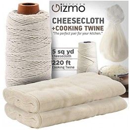 Kitchen Gizmo Cheesecloth and Cooking Twine Grade 50 100% Unbleached Cotton 5 Yards 45 Sq. Feet Cheese Cloth for Straining with 220 Ft Butchers Twine