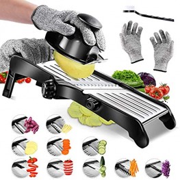Mandoline Food Slicer- Black Adjustable Stainless Steel Vegetable Slicer,Perfect For Cheese Zucchini Carrots and All Fruits And Vegetables Dicer With cleaning brush And Gloves