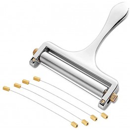 Cheese Slicer Adjustable Thickness Heavy Duty Stainless Steel Cheese Slicers With Wire for Soft & Semi-Hard Cheeses 4 Replacement Stainless Steel Cutting Wire Included Silver