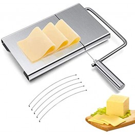 Cheese Slicer with Stainless Steel Wire Kitchen Food Slicer Multifunctional Cutter for Cheese Butter 5 Replacement Wires inside. Silver