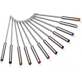 12pcs Fondue Dipping Fork Skewers Stainless Steel w Multi-Colored Heat-Resistant Handles Perfect for Fruits Vegetables Cheese Chocolate Marshmallows and More NutriChef PRTPKFONDSTK12