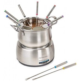 HomeCraft HCFP8SS 8-Cup Deluxe Stainless Steel Electric Chocolate Fondue Set With Die Cast Handles 8 Color-Coded Forks 2-Quart Capacity Temperature Control