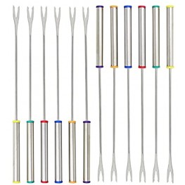 Honbay 12PCS Stainless Steel Fondue Forks Fondue Skewers with Heat Resistant Handle for Fruit Chocolate Fountain Marshmallow Shrimp BBQ Meat 6 Color 9.25Inch