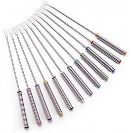 Sago Brothers Set of 12 Stainless Steel Fondue Forks 9.5" Color Coding Cheese Fondue Forks with Heat Resistant Handle for Chocolate Fountain Cheese Fondue Roast Marshmallows