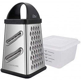 Box Grater Multi-Purpose Kitchen Tool（4 Sides-stainless steel graters for kitchen handheld with Storage Container-Best for Vegetables-Parmesan Cheese Ginger 10-Inch,Large