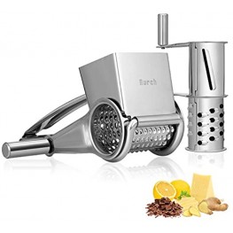 Nurch Rotary Cheese Grater Vegetable Stainless Steel Cheese Grater Shredder Cutter Grinder with 3 Drum Blades
