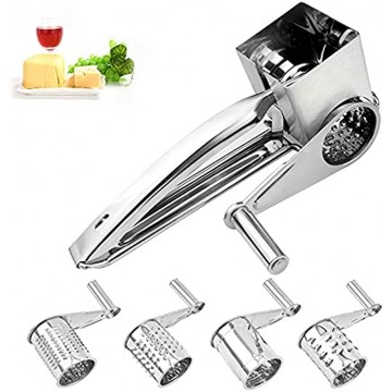 Sagsro Rotary Cheese Grater Stainless Steel Rotary Cheese Grater,Handheld Rotary Grater Handheld Rotating Cheese Grater with 4 Stainless Drum,for Grating Hard Cheese Chocolate Nuts Kitchen Tool