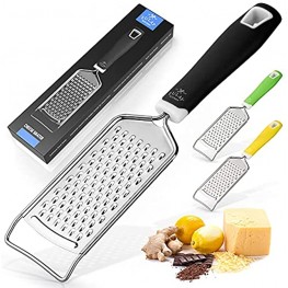 Zulay Kitchen Professional Cheese Grater Stainless Steel Durable Rust-Proof Metal Lemon Zester Grater With Handle Flat Handheld Grater For Cheese Chocolate Spices And More Black