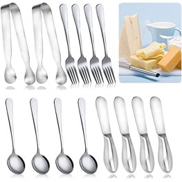 14Pcs Cheese Butter Spreader Knife Set Stainless Steel Cheese Knife Set Including Cheese Slicer Spreader Knives Mini Serving Tongs Spoons and Forks for Butter Cheese and Pastry Making