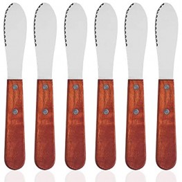 6 Pack Stainless Steel Straight Edge Wide Butter Spreader with Wood Handle DaKuan Sandwich Cream Cheese Condiment Knives 8 Inch