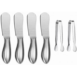 Accfore Spreader Knife Set,6-Piece Cheese and Butter Spreader Knives,Mini Serving Tongs,Stainless Steel Multipurpose Butter Knives Silver