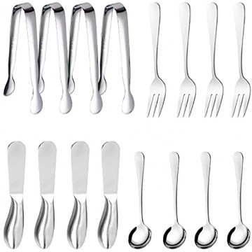 Cheese Butter Spreader Knives Set 16 Pieces Stainless Steel Multipurpose Butter Knives Cheese Slicer Mini Serving Tongs Forks and Spoons for Butter Spreader Appetizer Mlurcu
