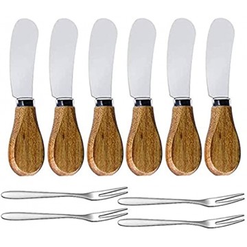 Linwnil Spreader Knife Set,Cheese and Butter Spreader Knives & Mini Fruit Fork,Wooden Multipurpose Butter Knives A
