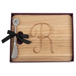 Monogram Natural Hardwood Fraxinus Mandshurica Foodsafe Cheese Board With Spreader Initial R