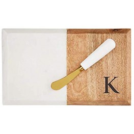 Mud Pie Initial Marble and Mango Wood Board and Stainless Steel Copper Spreader Set of 2