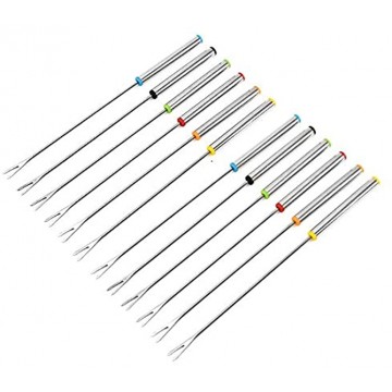 Kaptin Set of 12 Stainless Steel Fondue Forks,Multicolored Stainless Steel Skewer Sticks with Heat Resistant Handle for Chocolate Fountain Cheese Fondue Roast Marshmallows Meat,9.5 Inch
