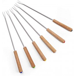 Set of 6 Stainless Steel Fondue Forks Wood Handle Heat Resistant 9.5 Inches for Chocolate Fountain Cheese Fondue by Sago Brothers