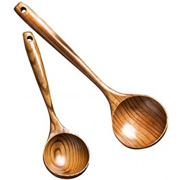2 Pcs Wooden Spoon Ladle Utensils Spoons-14 inch Long Kitchen Cooking Spoon & 11 inch Best Serving Soup Spoon Set