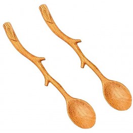 2 Pcs Wooden Twig Shaped Spoon Long Handle Handmade Spoon Japanese Style Wood Soup Spoons Wooden Ladle Spoon Kitchen Tool Utensil for Soup Cooking Mixing Stirrer