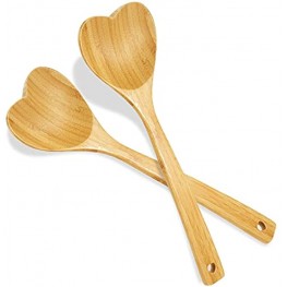 2 Pieces Heart Shaped Bamboo Spoon Set 12.2 Inch Long Handle Wooden Kitchen Utensils Wooden Serving Mixing Spoon for Christmas Cooking Baking Stirring