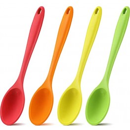 4 Pieces Silicone Mixing Spoon Heat Resistant Silicone Basting Spoon Utensil Spoon Non-Stick Serving Spoon for Mixing Baking Serving and Stirring