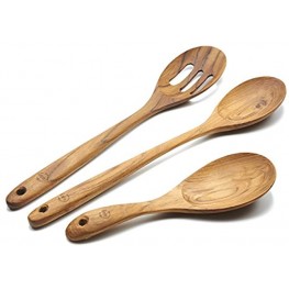 FAAY 3-In-1 Wooden Spoons Handcrafted Golden Teak Kitchen Utensils Including 13.5 Inch Cooking Spoon Slotted Spoon and 9 Inch Versatile Spoon 100% Natural & Eco Friendly with Ergonomic Handle