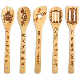 Friends Wooden Spoons Set of 5 Friends TV Show Merchandise Novelty Kitchen Cooking Utensils Engraved Burned Bamboo Spoons Housewarming Birthday Wedding Gift Idea Funny Kitchen Decor