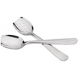 IMEEA 8-Inch Flat Edge Spoon 18 8 Stainless Steel Flat Serving Spoon Slotted Spoon Cooking Spoon Set of 2