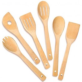 IOOLEEM Cooking Utensil Set 6 Natural Bamboo wooden spoons for cooking spatula set wooden utensils for cooking bamboo utensils wooden spatula for cooking