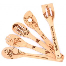 Keast 5Pcs Bamboo Spatula Spoon Set The Nightmare Before Christmas Nonstick Spatulas and Spoons with Gift Box Wood Kitchen Utensil Set Mother's Day Gift