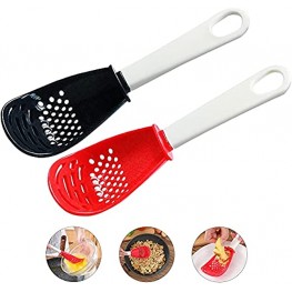 NATUKIT Multifunctional Cooking Spoon Kitchen tools，Skimmer Scoop Colander Strainer Grater Masher Non-toxic Heat-resistant for Cooking Draining Mashing Grating black red
