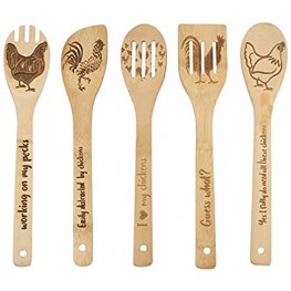Rooster Wooden Cooking Spoons Set of 5,Rooster Kitchen Gift,Chicken Lovers Gifts,Rooster Kitchen Decor,Bamboo Cooking Spoons Farmhouse Housewarming Wedding Mom Cooking House Closing Father's Day Gift