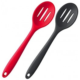 Silicone Nonstick Slotted Spoons Set 2,High Heat Resistant Hygienic Design Cooking Baking Spoons Set for Cooking Stirring Mixing and Serving,Red and Black with Color Box