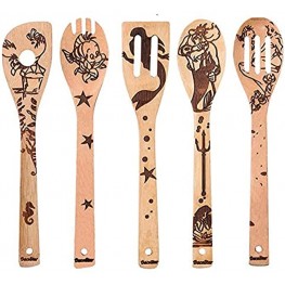 The Little Mermaid Organic Bamboo Spoons for Cooking Personalized Cartton Pattern Kitchen Burned Utensils Spatula Household Items Non-stick Kitchen Cookware Ideal Housewarming Present for Family